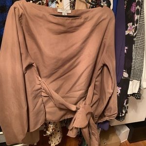 Forever 21 brown puff sleeve tie top